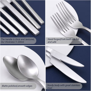 Light Luxury Silver Stainless Steel Cutlery Knife Fork Spoon Set Square Handle Golden <b>Flatware</b> - Product Image 3
