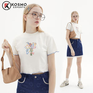 Tops cortos informales de verano para mujer, último diseño, 100% algodón, camisetas recortadas elásticas, estampado personalizado con logotipo frontal, venta al por mayor - Product Image 6