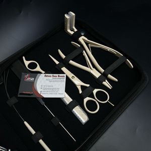 Vente à chaud étui fileté de couleur crème avec logo personnalisé de qualité supérieure pince d'extension de cheveux en acier inoxydable ciseaux kit d'outils ensemble - Product Image 3