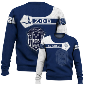 ZPhiB Divine Nine Sorority Pull 1920 Zeta Phi Beta Knit Bleu Blanc Chenille Lettres Greek Life Premium Apparel - Product Image 6