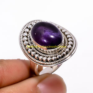 Bague en argent sterling 925 faite à la main avec un cabochon ovale en améthyste violette naturelle, style vintage ethnique bohème, pour femmes - Product Image 4