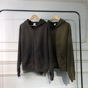 Acid Washing Spray Winter Oversized Zip-Up Hoodie 420g 100% algodón personalizado Casual Vintage sudadera desgastada - Product Image 2