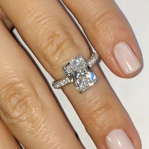 Tishya Diamond 4.88 TCW Radiant Cut Moissanite Three-Row Engagement <b>Ring</b> 14K Solid White <b>Gold</b> <b>Vintage</b> Style <b>Gold</b> Plated Wedding - Product Image 6