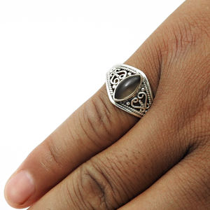 Anillo DE BODA bohemio de cuarzo ahumado de Plata de Ley 925 para hombres y mujeres, joyería fina hecha a mano, llamativos anillos elegantes de estilo Retro - Product Image 5