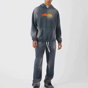 Premium Unisex Custom Plus Size Winter <b>Tracksuit</b> Set Sunfade Wash Solid Rhinestone Pullover Hoodie Sweatpants Streetwear Style - Product Image 1