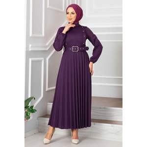 Vestido plisado modesto Aynur Plum - Product Image 2