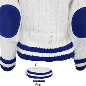 Chandail en tricot torsadé à col en V à rayures blanches et bleues personnalisées ZPB Sorority Mince logo brodé sur le devant avec décoration - Product Image 5