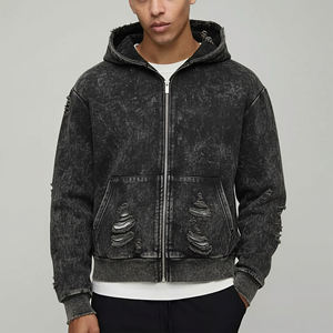 Sweats à capuche zippés vintage en coton 100% avec logo personnalisé pour l'automne, pour hommes, avec tissu peigné et motif géométrique - Product Image 6