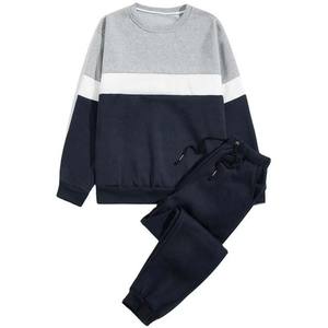 Conjunto Deportivo Informal con Estampado en Color de Contraste, Diseño Moderno, Ropa Deportiva, Sudadera de Cuello Redondo de Algodón y Felpa, Pantalones Deportivos, Dos Piezas - Product Image 1