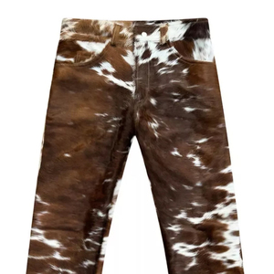 Pantalones de Cuero Vacuno para Hombre, con Patrón de Pelo, Corte Recto, Ropa de Calle de Invierno, OEM Personalizado - Product Image 4