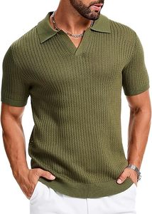 Polo de Punto para Hombre, Camisa de Manga Corta, Ajustada, Acanalada, Informal, Moda de Verano, Transpirable, Color Sólido - Product Image 2