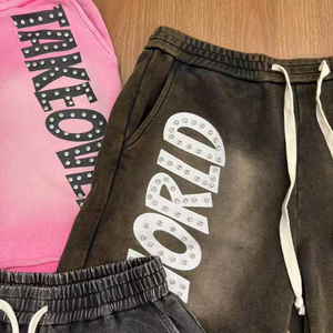 OEM Personnalisé Hommes Vintage Sun-Faded Roulé Ourlet Short Strass Cordon 100% Coton Solide Motif Mi Taille Respirant - Product Image 4