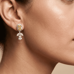 Pendientes de Diamante Cultivado en Laboratorio, Amarillo, Ovalados, con Halo, en Oro Blanco, Diseño Floral, Joyería Fina de Lujo para Novia, Regalo para Mujer - Product Image 6