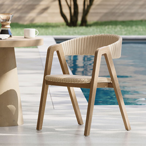 Meubles de jardin Chaise d'extérieur Chaise de restaurant Chaise de salle à manger en bois de teck avec fauteuil en rotin synthétique-Maria - Product Image 1