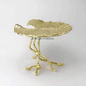 Gingko Leaves Designer High Grade Gold Plated And White Color Powder Coated <b>3</b> <b>Tier</b> Aluminum Casted Fancy Look <b>Cake</b> <b>Stand</b> Supply - Product Image 5