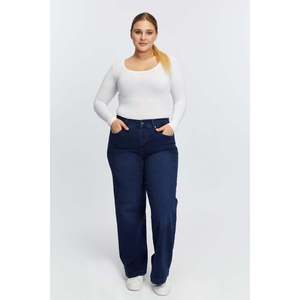 <b>Elasticated</b> Waist Wide Leg Plus Size <b>Jeans</b> Navy Blue - Product Image 5