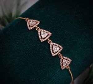 Elegant Trendy Women's Gold Plated Triangle Pattern <b>Chain</b> Bracelet Cubic Zirconia (AD) Stone Premium Alloy Adjustable Wedding - Product Image 2