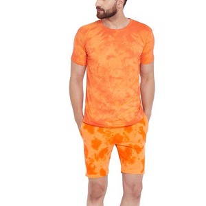 Conjunto de pantalones cortos personalizados para hombre, ropa de verano con sublimación completa, tejido de algodón 100%, Color naranja, dos piezas, traje de sudor con Logo, conjuntos gemelos - Product Image 1