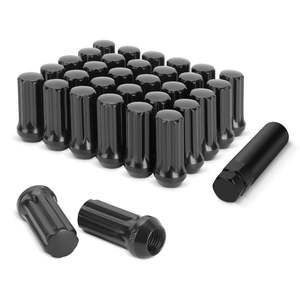 Vypart 32x Écrous de roue noirs M14x1.5 à extrémité fermée, longs XL, à clé à douille, en acier, pour application automobile, avec conception de siège conique bombé - Product Image 1