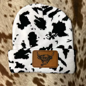 Chapeaux Western sur mesure en gros, motif Highland Cow en jacquard, bonnet personnalisé, étiquette de chapeau personnalisée, bonnets d'hiver en cuir de vache - Product Image 3