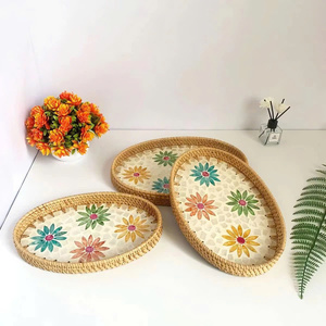 Plateau de service en rotin tissé pour la cuisine panier de rangement en rotin tissé avec plateau de base en coquille décor à la maison pour le rangement de la cuisine - Product Image 2