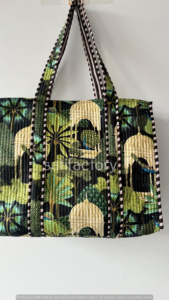 Handmade Boho Floral Embroidered Quilted Cotton Tote <b>Bag</b> for <b>Women</b> Zipper Closure Shoulder Purse for <b>Travel</b> <b>Weekender</b> Large Size - Product Image 6