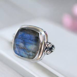 Women's 925 Sterling <b>Silver</b> Fire Labradorite <b>Ring</b> Handmade Natural Gemstone Beautiful <b>Statement</b> Piece Fain Jewelry Bezel Setting - Product Image 2