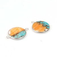 Meilleures ventes : Connecteur de breloque à double trou de 12 mm en argent sterling, avec breloques tendance en cuivre, turquoise et coquille d'ormeau épineux