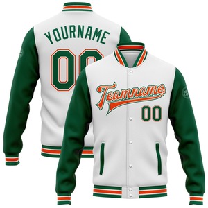 Vente en gros dans l'industrie directe de bombardiers décontractés hiver personnalisés blanc Kelly vert-orange veste bicolore Varsity Letterman - Product Image 1