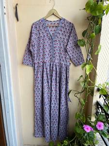 Violet indien imprimé robe menthe Boho robe courte bloc impression collection indien tuniques main robe coton longue robe - Product Image 6