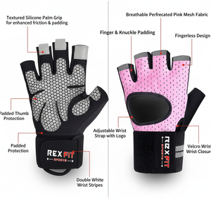 Guantes de Gimnasio RexFit Sport Antideslizantes para Levantamiento de Pesas con Soporte para Muñeca |   Guantes de Entrenamiento Resistentes para Fitness y Fuerza - Product Image 5