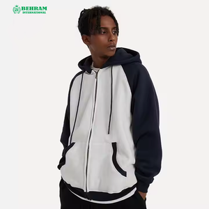 Nouveau Sweat à Capuche Unisexe Personnalisé Couleur Unie Épais 440 GSM en Tissu Éponge Surdimensionné avec Fermeture Éclair et Bord Côte Contrastant 100% Coton - Product Image 2