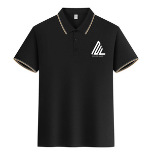 เสื้อกอล์ฟผ้าฝ้ายสแปนเด็กซ์สีทึบปักโลโก้สำหรับผู้ชาย - Product Image 3