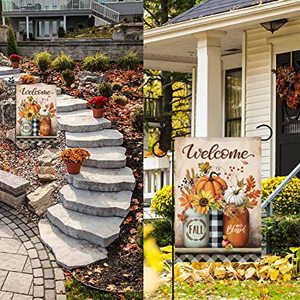 Paquete de 2 Banderas de Jardín Otoñales de 12 x 18 Pulgadas, Doble Cara, para Decoración Exterior de Bienvenida con Calabazas de Otoño, Estilo Rústico - Product Image 6