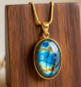 Personnalisable Chaîne Dainty en Argent Sterling 925 Or 18K Forme Ovale Pendentif Bohème Naturel Labradorite Guérison Cristal Mode - Product Image 5