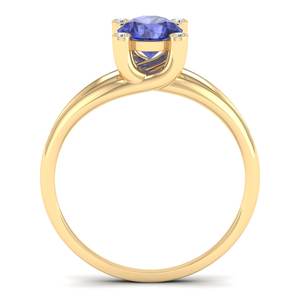 Bague de fiançailles en or jaune massif 14 carats avec diamant et tanzanite, prix d'usine REYES, bijoux fins de luxe pour femmes - Product Image 4