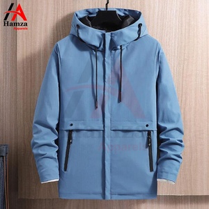 Blouson d'automne pour hommes en coton 220 GSM col mandarin couleur unie design manches longues imperméable écologique avant coupe-vent - Product Image 2