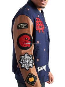 New Design Custom Embroidery <b>Patches</b> Plus Size Brown Color Leather Sleeves Men Varsity <b>Jacket</b> - Product Image 4