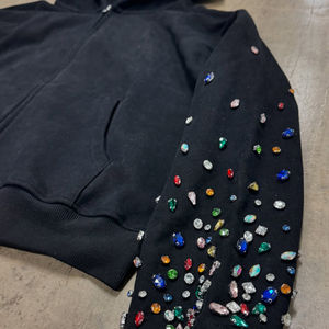 Sweat à capuche noir pour homme 500 GSM en molleton lourd 100% coton brodé de strass et de rivets - Product Image 4