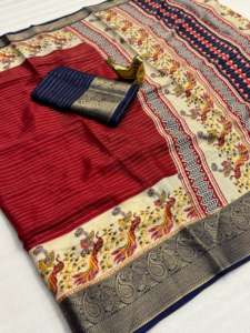 ผ้าส่าหรีสำหรับผู้หญิงพิมพ์ลาย dola Silk ใส่ไปงานปาร์ตี้ออกแบบทำในอินเดีย - Product Image 6