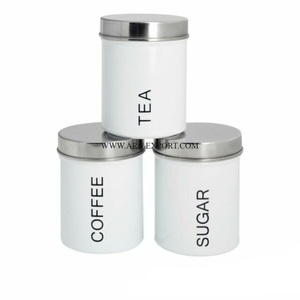White Powder Coated Table Top Metal Storage Tin Pot Kitchen Decorative Tea <b>Coffee</b> and Sugar Canisters Restaurant Kitchen Pots - Product Image 4