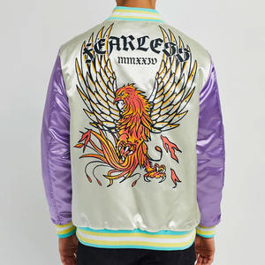 Custom Embroidery <b>Patchwork</b> Men's Vintage Winter Satin Varsity <b>Jacket</b> Waterproof Casual Reversible Breathable Eco-Friendly - Product Image 2