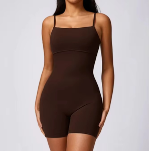 Combinaison unisexe à fermeture éclair, manches courtes, séchage rapide, couleur unie, vêtements de sport, tenue de fitness, combinaison de yoga, 100% polyester, extensible dans quatre directions - Product Image 4