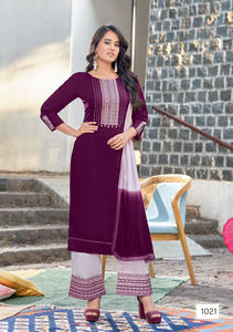 Rayón pesado aprobado por Liva con trabajo hecho a mano y trabajo de bordado Kurti con trabajo de bordado Palzzo con gasa Naznine Dupatta - Product Image 3