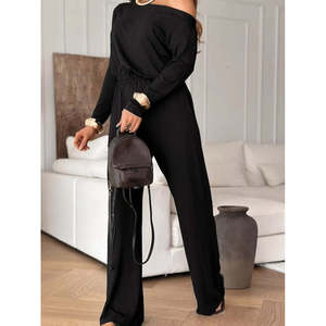 Combinaison pour femme Jane's, asymétrique à une épaule, manches longues, en viscose double fil, avec ceinture à nouer, coupe décontractée, longueur intégrale - Product Image 3