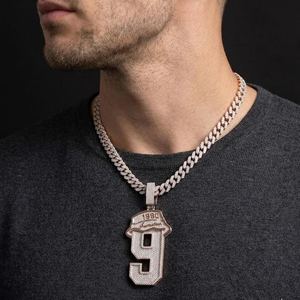 Colgante Personalizado Número 9 de Plata de Ley 925 con Diamantes de Moissanita VVS, Estilo Hip Hop, para Unisex - Product Image 2