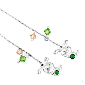 Boucles d'oreilles pendantes en argent 925 en forme de lapin avec strass en cristal, design mignon de dessin animé pour un usage quotidien, bijoux unisexes, cadeau - Product Image 2