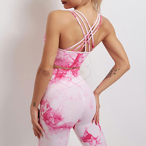 Conjunto atlético de gimnasio de Yoga de alta elasticidad para mujer, mallas de Fitness transpirables sin costuras, conjuntos de Yoga de dos piezas con patrón sólido, de talla grande ajustada - Product Image 4