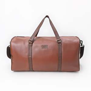 Bolsa de lona de barril de cuero genuino de coñac, bolsa de gimnasio de viaje de fin de semana informal de lujo con forro de poliéster para uso al aire libre - Product Image 4