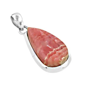 Pendentif Goutte d'Eau en Rhodonite Argent 925 pour Femme, Plaqué Or 14K, Platine et Rhodium, Bijou Géométrique en Pierre Précieuse, Symbole Chrétien - Product Image 1